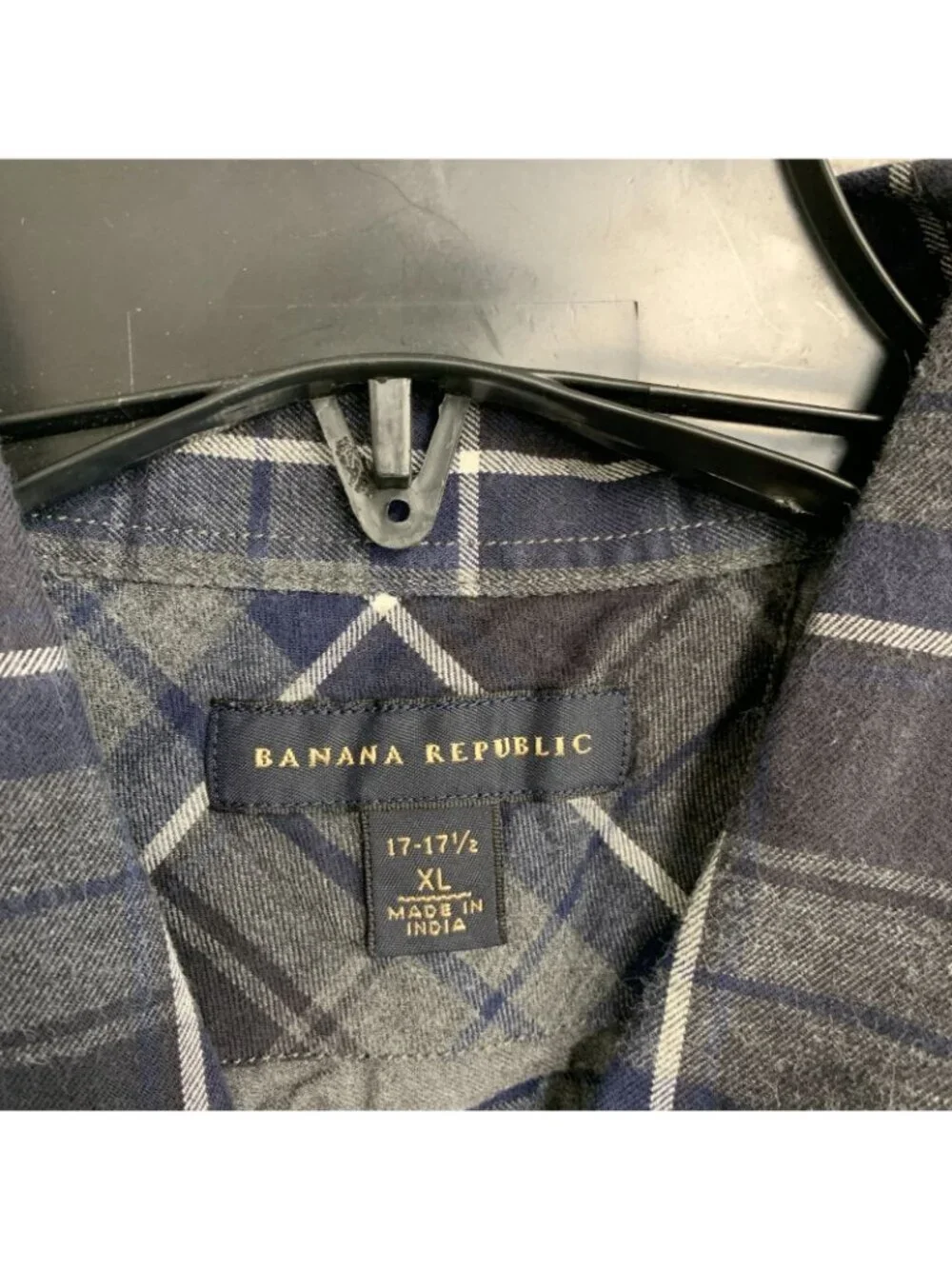 Banana Republic Men's XL Plaid Flannel Button-Down Shirt Navy/Gray P0076